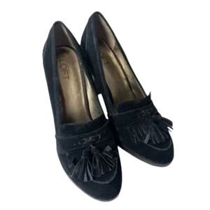 Vtg Y2K Ann Taylor Loft Loafer Fringe Tassel Suede Platform Block Heel 9.5